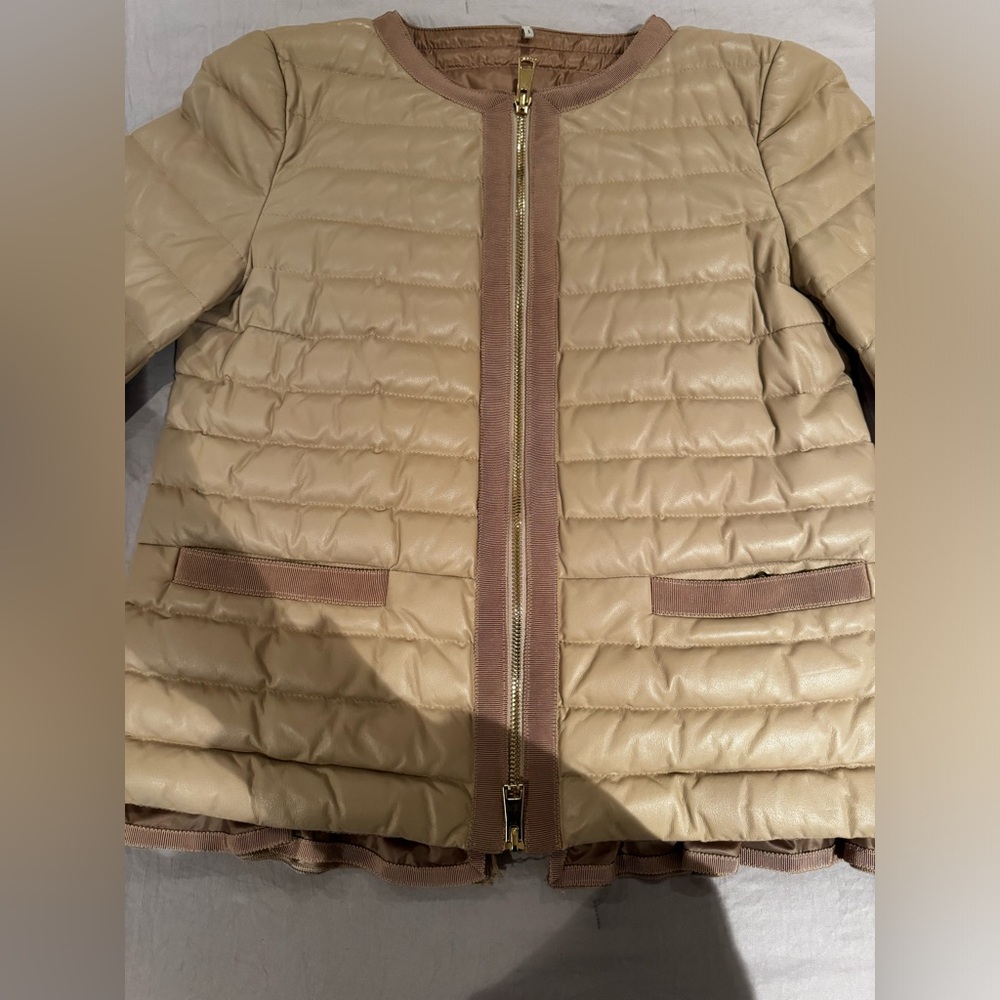 Moncler Pink Quilted Leather Down Jacket Size 0, Like New
